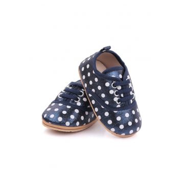 Pantofi  Sidefati - Cu Buline Albe - Casual - Textil - Fete - Siret - Bleumarin