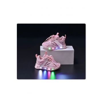 Pantofi Sport  Cu Luminite - Model Seika - Casual - Textil - Fete - Siret - Roz