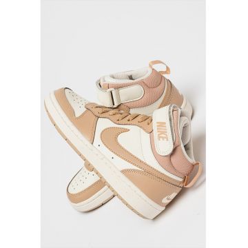 Pantofi sport mid-high cu insertii de piele Court Borough 2 - Maro/Alb murdar