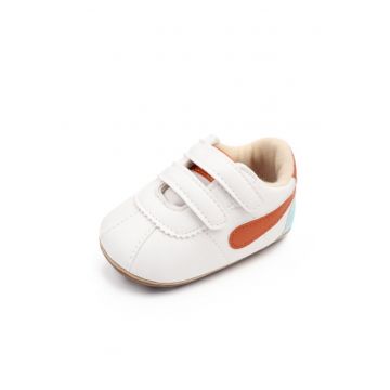 Pantofi Sport  Velcro - Piele ecologica - Alb/Maro