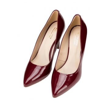 Pantofi stiletto dama -  piele lacuita - toc inalt - bordeaux