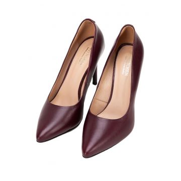Pantofi stiletto dama -  piele naturala - toc inalt - bordeaux
