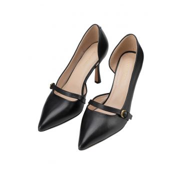 Pantofi stiletto dama -  piele naturala - toc inalt - negru