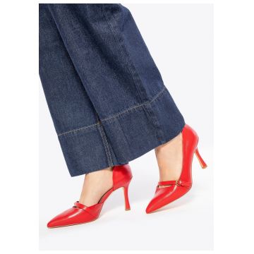 Pantofi stiletto dama -  piele naturala - toc inalt - rosu