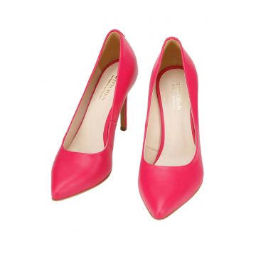 Pantofi stiletto dama -  piele naturala - toc inalt - roz