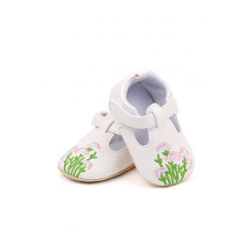 Pantofi SuperBaby - Model AL 13622 cu broderie florala - Piele ecologica - Fete - 6-9 luni - Roz -