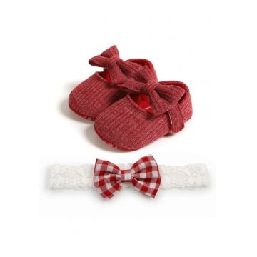 Set Pantofi Si Bentita  Casual - Textil - Fete - Velcro - Visiniu