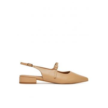 Balerini cu toc dama -  piele naturala - bej