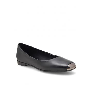 Balerini cu toc mic dama -  piele naturala - negru/argintiu