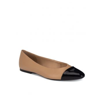 Balerini dama -  piele naturala - bej/negru