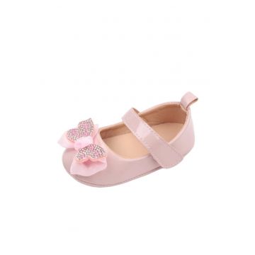 Pantofi  Cu Fluturas Si Strasuri - Din Lac - Elegant - Fete - Velcro - Roz