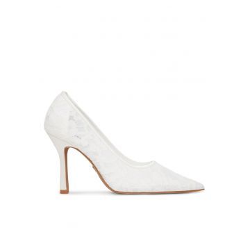 Pantofi dama -  tocuri - alb - textil