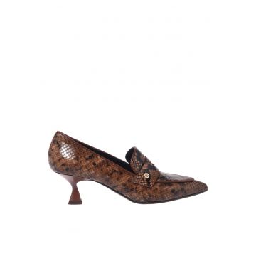 Pantofi din piele cu aspect de piele de sarpe - varf ascutit si toc