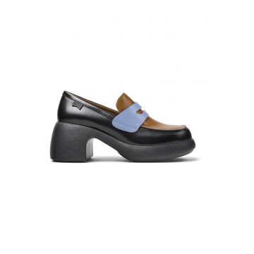 Pantofi din piele cu toc masiv Twins - Negru/Maro deschis/Albastru deschis
