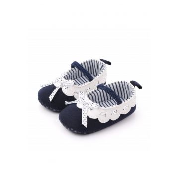 Pantofi  Model AL 15091 cu volanas alb pentru bebelusi - Textil - Bleumarin