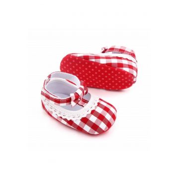 Pantofi  Model AL 15251 in carouri - Textil - 6-9 luni - Rosu cu alb -