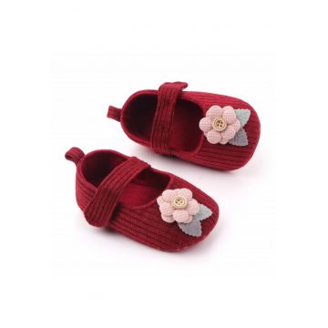 Pantofi  Model AL 15732 cu floricica aplicata - Textil - Visiniu