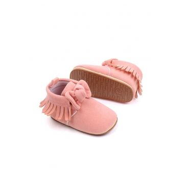 Pantofi pentru bebelusi - roz somon - cu franjuri -