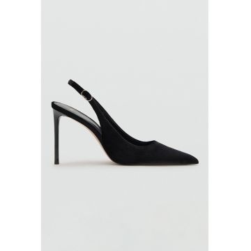 Pantofi slingback cu toc stiletto si varf ascutit