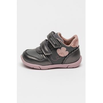 Pantofi sport de piele ecologica cu velcro B Zapito - Gri carbune/Roz