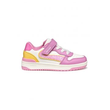 Pantofi sport de piele ecologica cu velcro si detalii stralucitoare - Galben/Roz pastel/Alb murdar
