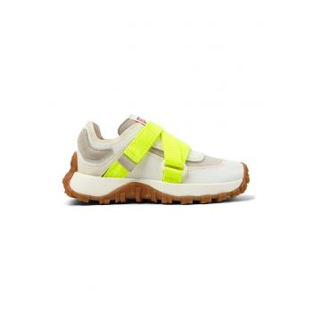 Pantofi sport de piele si piele ecologica cu velcro - Alb/Verde lime