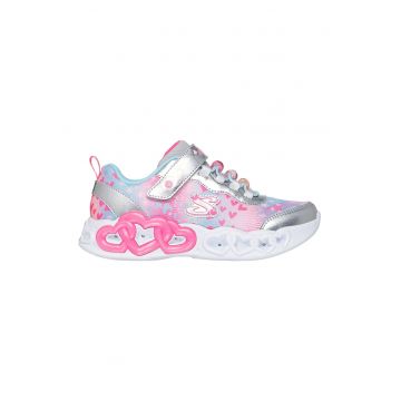 Pantofi sport Infinite Love cu talismane inima si LED-uri - Albastru pastel/Roz pastel/Argintiu