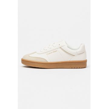 Pantofi sport low-cut din piele ecologica cu talpa wedge - Alb/Bej