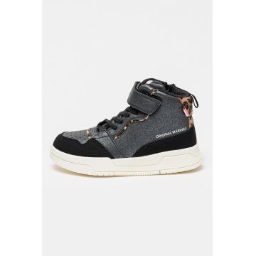 Pantofi sport mid-high din piele ecologica cu detalii cu aspect stralucitor - Argintiu inchis/Negru