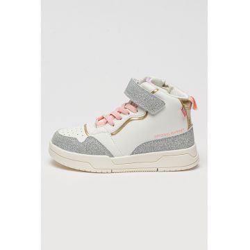 Pantofi sport mid-high din piele ecologica cu detalii cu aspect stralucitor - Alb/Auriu/Argintiu