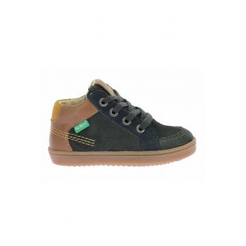 Pantofi sport mid-high din piele si piele intoarsa - Bej/Verde englez