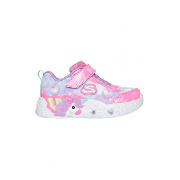 Pantofi sport Unicorn Charmer cu LED-uri si velcro - Turcoaz/Roz pastel/Lila