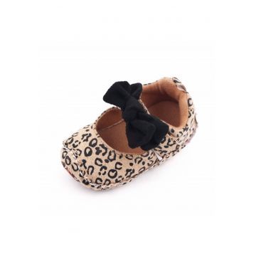 Pantofiori  Leopard Cu Fundita Neagra - Velcro - Textil - Fete