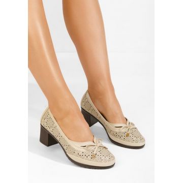 Pantofi cu toc gros Jery bej