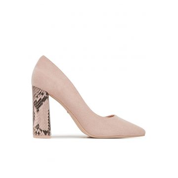 Pantofi dama -  pantofi cu toc - roz - material -