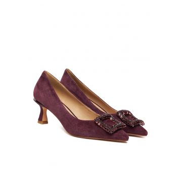 Pantofi dama -  piele naturala - suede - culoare vin