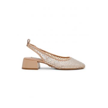 Pantofi slingback cu toc masiv - Maro camel/Argintiu