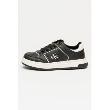 Pantofi sport din piele ecologica cu talpa wedge si segment frontal cu perforatii - Negru