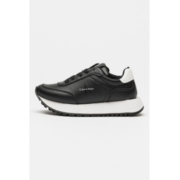 Pantofi sport din piele ecologica cu talpa wedge - Alb/Negru