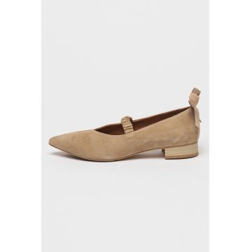 Balerini din piele intoarsa cu varf ascutit - Maro camel