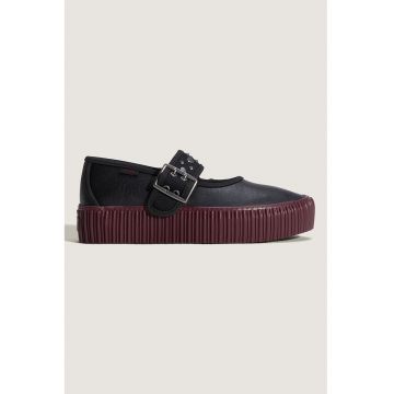 Balerini Mary Jane din piele ecologica Creeper - Negru/Violet tyrian