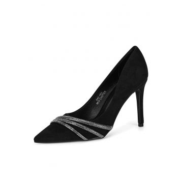 Pantofi dama -  cu toc - negru/argintiu -