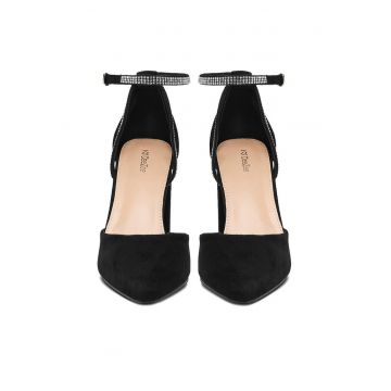 Pantofi dama -  cu toc - textil - negri -