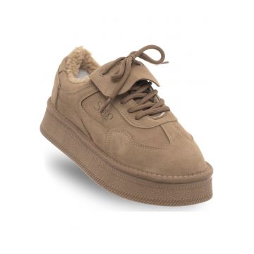 Pantofi dama -  piele naturala/textil - bej