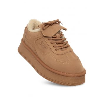 Pantofi dama -  piele naturala/textil - maro