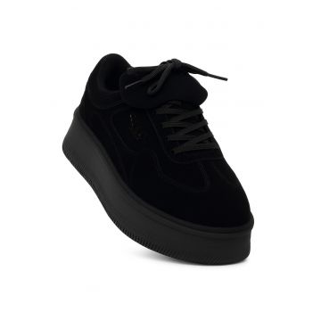 Pantofi dama -  piele naturala/textil - negru