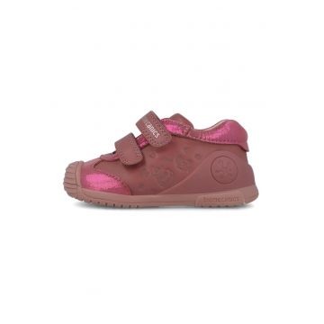Pantofi de piele cu velcro - Roz/Roz prafuit