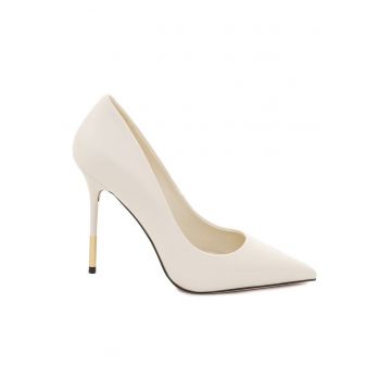 Pantofi din piele cu toc stiletto Linda - Crem