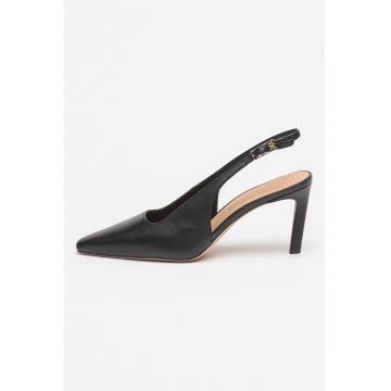 Pantofi slingback de piele cu varf ascutit - Negru