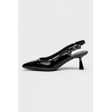 Pantofi slingback din piele lacuita cu barete cu catarama - Negru